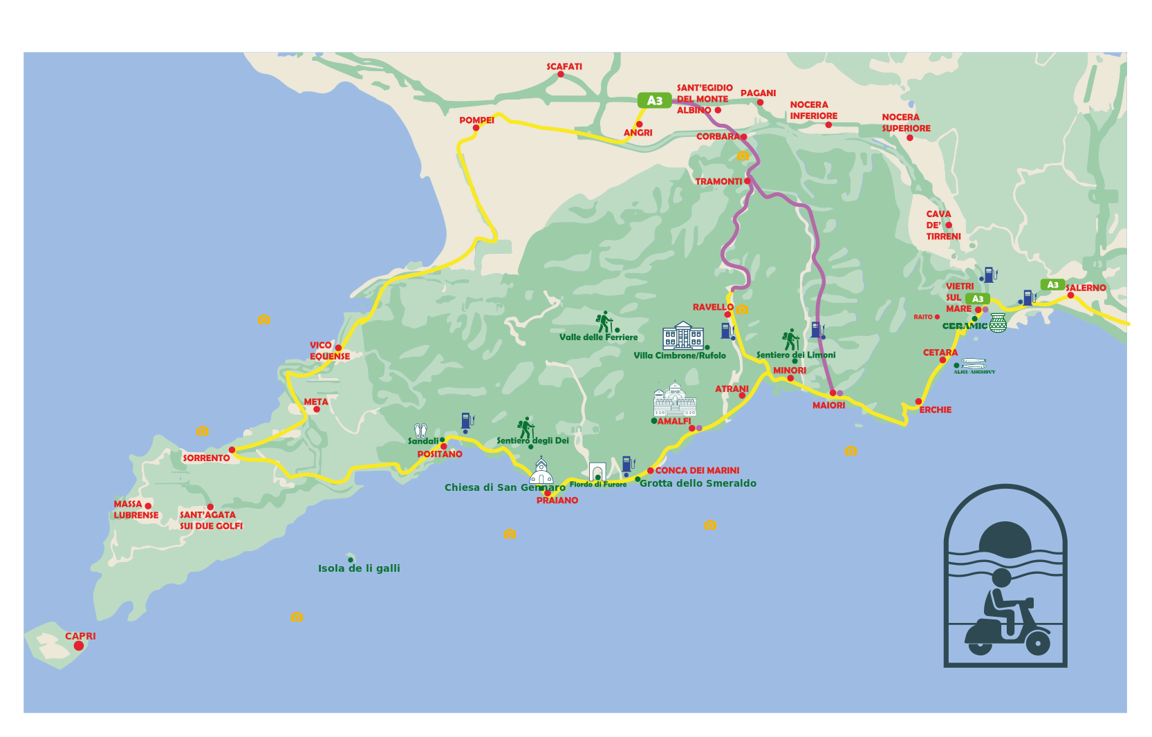 Mapa wybrzeża Amalfi